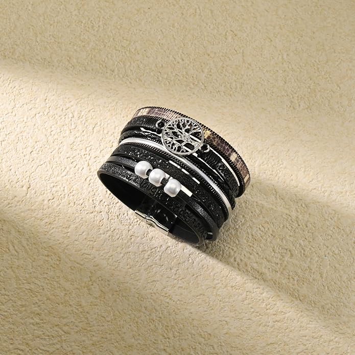 VIBILIA Boho Leather Wrap Bracelets for Women Multi-Layer Bracelets with Strong Clasp Jewelry for Women