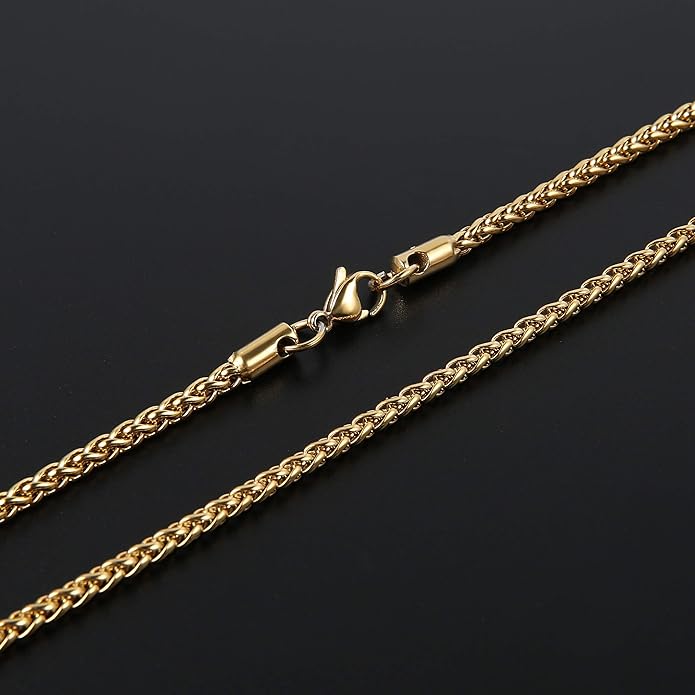 HZMAN 3.0 mm Stainless Steel Wheat Silver Chain Necklaces for Men & Women 16" -36"