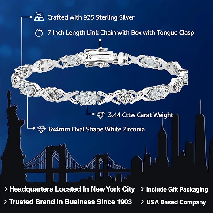 Gem Stone King 2-4 Cttw Infinity Link Gemstone Birthstone Tennis Bracelet for Women | 925 Sterling Silver | Oval 6X4MM | 7 Inch with Secure Clasp | Fine Jewelry for Her Mom Wife Anniversary