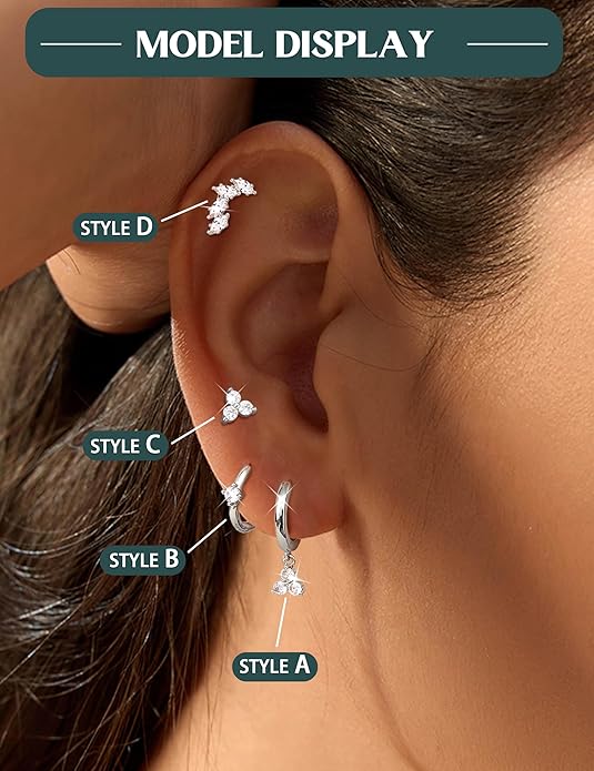 Florideco 925 Sterling Silver Earrings for Women Trendy Hypoallergenic Small Gold Hoop Earrings 14K Gold Plated Stud Earring Sets for Multiple Piercing CZ Ear Cuff Cartilage Earring Stacks