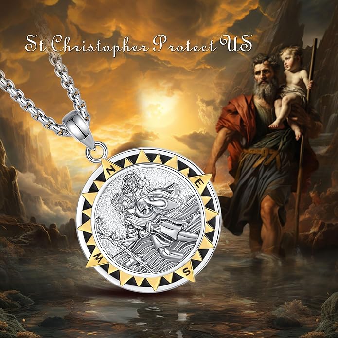 EUDORA 925 Sterling Silver St Christopher/St Benedict/St Michael/Virgin Mary/San Judas Tadeo/Good Shepherd Cross/Archangel Necklace Medal Pendant Protection Religious Amulet Jewelry For Men Women
