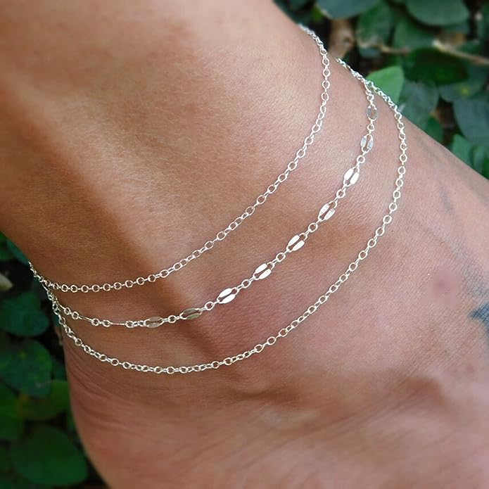Pencros Dainty Layered Anklet,14K Gold Filled Cute Beads Satellite Chain Heart Boho Adjustable Anklets for Women