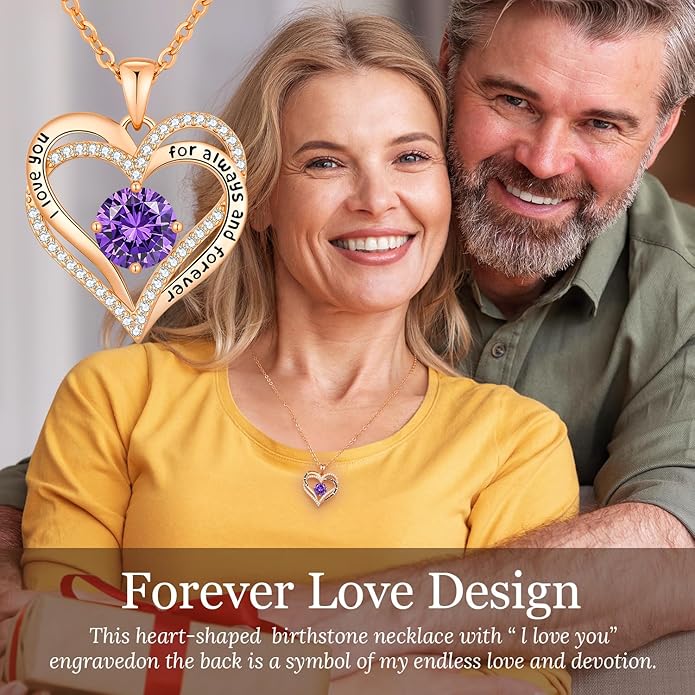 CDE Forever Love Heart Necklaces for Women, Mom, Girlfriend, Wedding Anniversary Birthday Mother Day Christmas Day Gift for Wife Girlfriend Jewelry with Birthstone Pendant