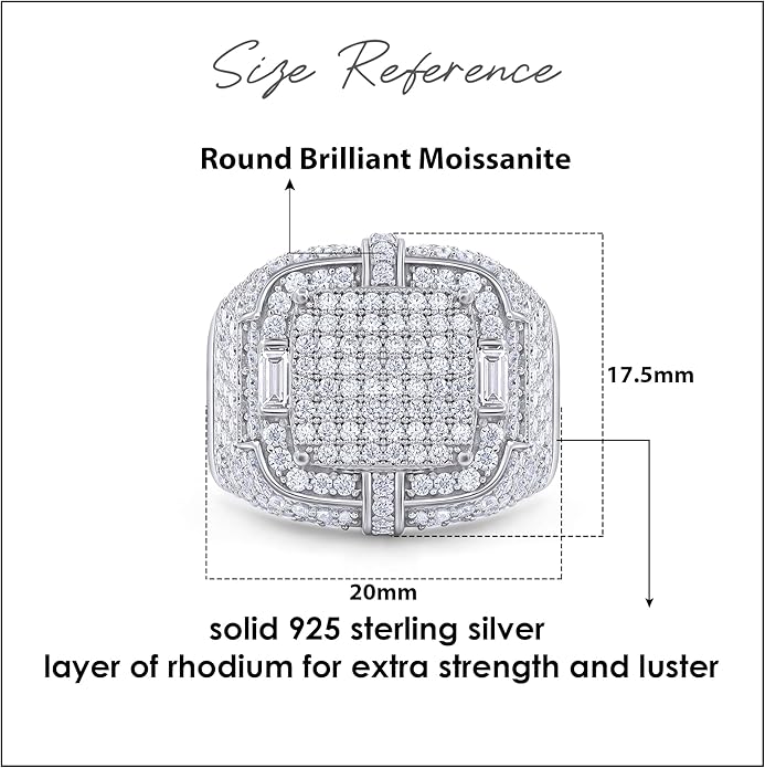 Wedding Anniversary Ring For Men's Baguette & Round Cut Lab Created Moissanite & Lab Grown Diamond Square Frame In 925 Sterling Silver 10K & 14K Solid Gold Jewelry 1.90 Cttw