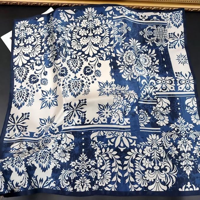 ANDANTINO 100% Mulberry Silk Square Scarf for Hair-25.6" X25.6'' Women Men Natural Silk Neckerchief Digital Printed Headscarf