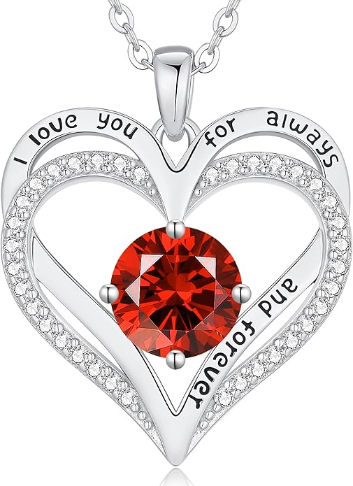 LOUISA SECRET Love Heart Birthstone Necklaces for Women, Birthday Gift for Girlfriend, Anniversary Jewelry Gift for Wife Her, 925 Sterling Silver Women Pendant Necklace, Mother's Day Christams Gift