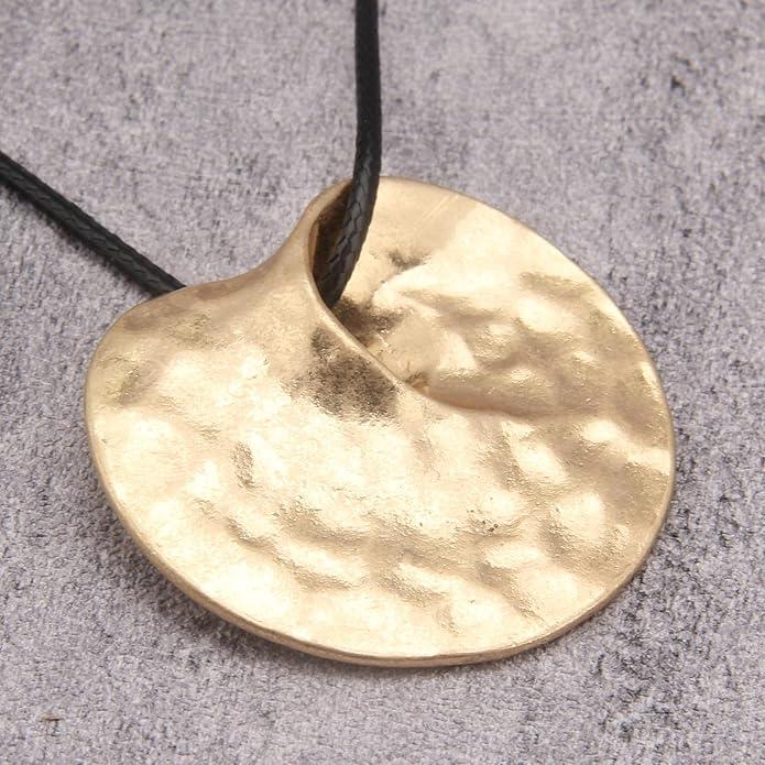 Long Boho Necklaces for Women Vintage Leather Wooden Pendant Y Choker Ethnic Style Gold Circle Hippie Sweater Necklace
