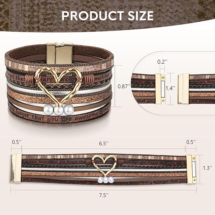 Desimtion Boho Layered Leather Wrap Inspirational Bracelets for Women, Sometimes You Forget Your Awesome Gifts for Women, Teen Girl Gifts Trendy Stuff, Christmas Jewelry for Women Girls