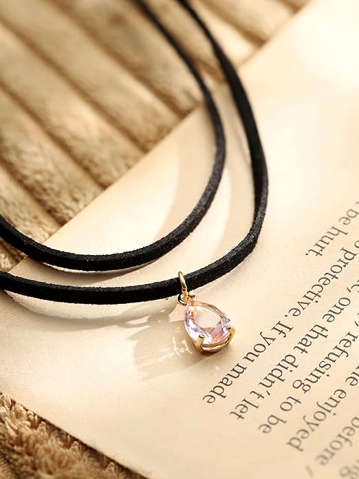 Sacina Layered Black Choker Necklace, Glass Teardrop Chocker, Black Necklace, Gothic Goth Boho Choker, Christmas Jewelry Gift For Women
