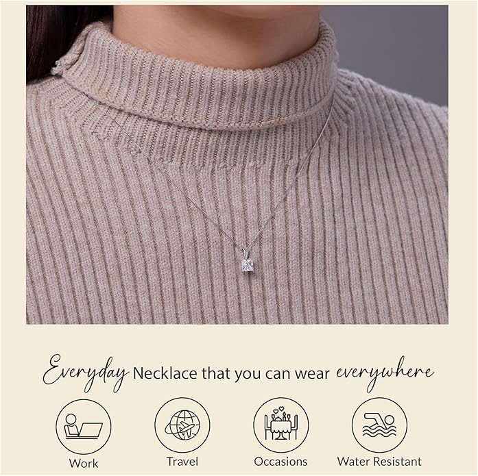 Everyday Elegance Solid 14K Gold Cubic Zirconia Solitaire Pendant Necklace for Women Heart, Princess, Round, Oval, Emerald, Pear & Cushion Cut 1 or 2 CTW | .60mm Thick 16" 18" Length Box Link Chain