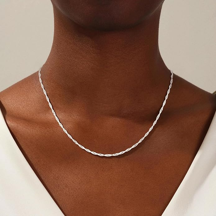 S925 Sterling Silver Wave Chain Necklace for Women - Sterling Silver Wave Chain Necklace Thick Sturdy Colourfast Necklaces Jewelery for Women 16/18/20/22 Inch