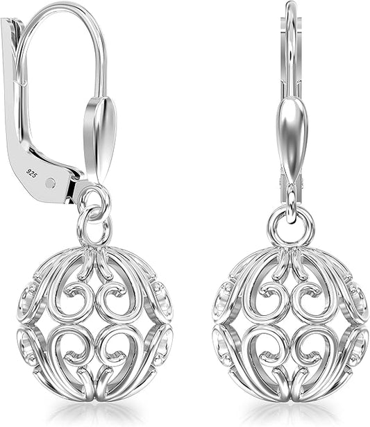 LeCalla 925 Sterling Silver Leverback Drop Earrings | Lightweight Celtic-Knot Filigree Heart Teardrop Dangle Earring for Women's Gift for Her