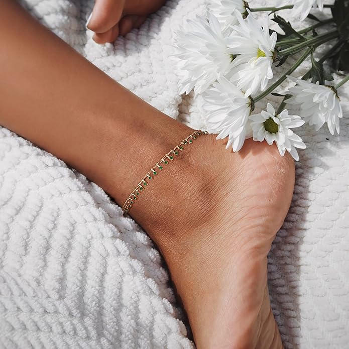 MTMY Gold Anklets for Women 14K Gold Plated Tiny Bead Anklet Colorful Tassel Foot Chain Dainty Adjustable Cute Summer Beach Boho Anklets Jewelry Gift