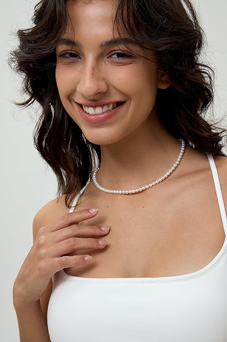 JOLI Real Pearl Necklace for Women with AAA+ Quality Round White Freshwater Genuine Cultured Pearls S925 Sterling Silver Adjustable Design Handmade Pearl Gifts