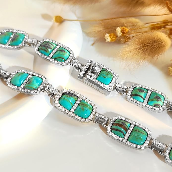 Chunky Necklace for Women 12 Colors Diamond Stone Gold Statement Necklace for Women Full Trendy Blue Birthstone Choker Necklace for Women Square Design Necklace Jewelry