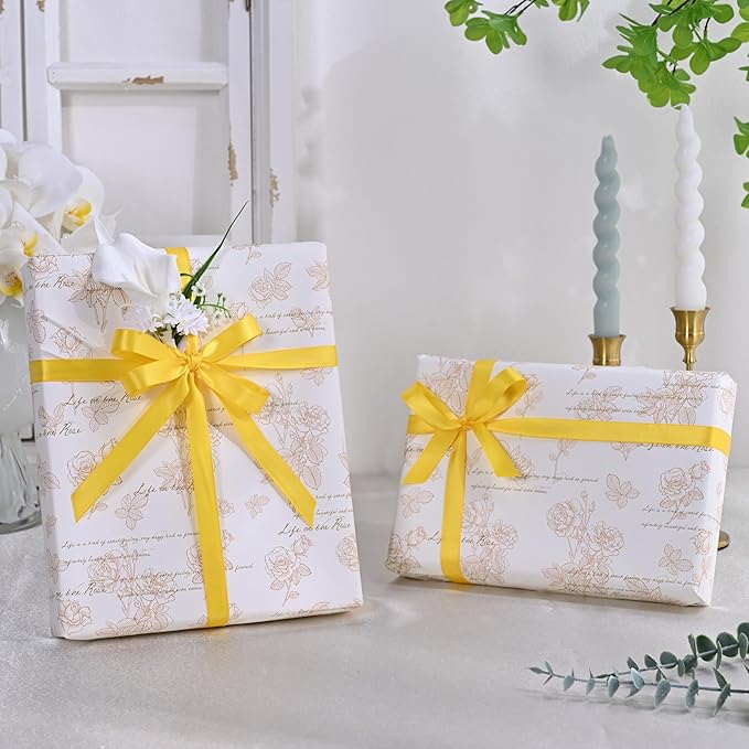 LEEQE Double Face Maize Yellow Satin Ribbon 1/2 inch X 50 Yards Polyester Maize Yellow Ribbon for Gift Wrapping Very Suitable for Weddings Party Hair Bow Invitation Decorations and More