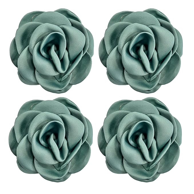 Sanrich Women's Brooches 4pcs Rose Flower Hair Clip Mexican Hair Flowers Clips Hairpin Brooch Tea Party Hats Headpieces (aqua blue)