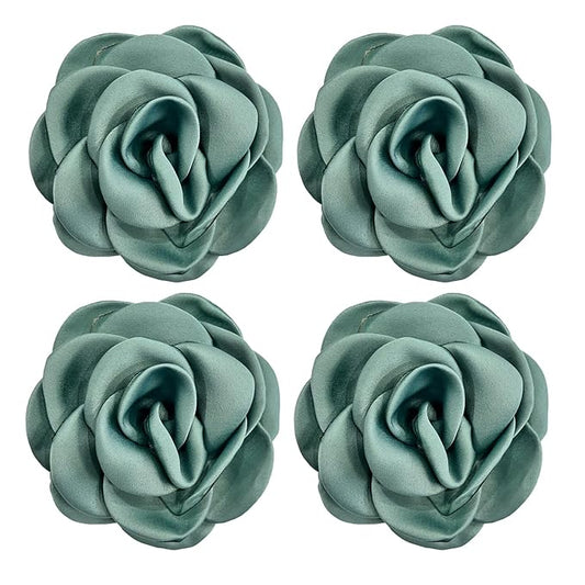 Sanrich Women's Brooches 4pcs Rose Flower Hair Clip Mexican Hair Flowers Clips Hairpin Brooch Tea Party Hats Headpieces (aqua blue)