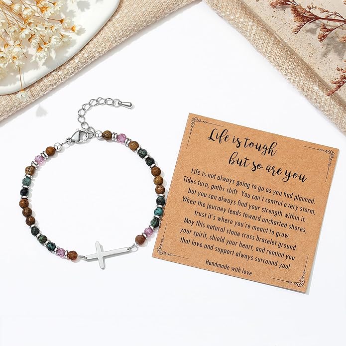 TONY & SANDY Christian Cross Bracelet for Women, Stocking Stuffers for Women, Confirmation Baptism Easter Gifts, Unique Gift for Friends Daughter Mom Sister in Christ on Birthday Christmas