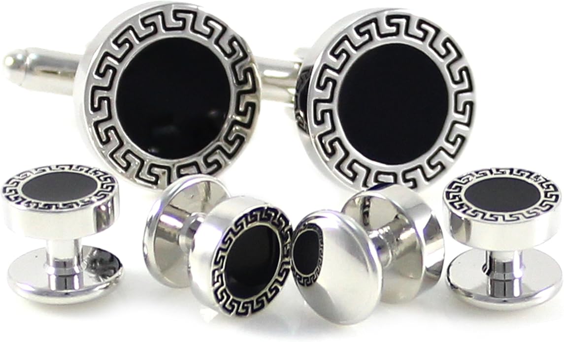 MENDEPOT Men Formal Wear Dress Shirt Cufflinks And Studs Set With Box Wedding Groom Groomsmen Gift