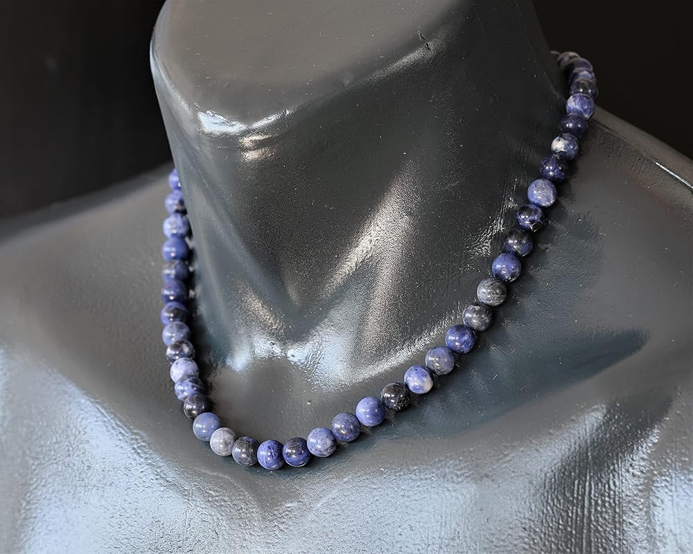 Natural Sodalite Beaded Choker, Genuine Blue Crystal Necklace, Fancy Gemstone Choker, 8mm Beads, Unique Fashion Jewelry, Healing Crystal Chakra Necklace, Durable Stone Necklace, Sagittarius Necklace