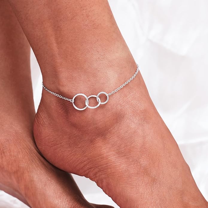 CHIC & ARTSY 925 Sterling Silver Ankle Bracelet Multilayer Anklets for Women Satellite, Star, Cross, Circle, Butterfly, Teardrop, Oval Disk Layered Anklet Beach Jewelry