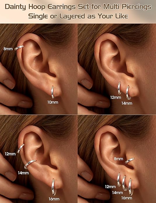 Kakonia 5 Pairs Small Sterling Silver Hoop Earrings Set for Women, 18k Gold Plated Huggie Hoop Earrings, Lightweight Hoop Earrings for Women Hypoallergenic, Cartilage Earring Sets for Multiple Piercing
