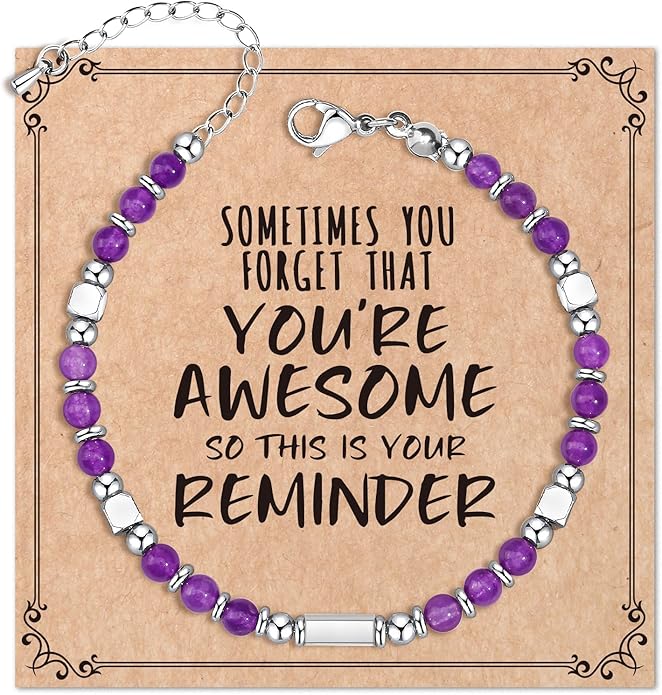 Desimtion Healing Natural Stone Bracelets for Women Girls, Sometimes You Forget You're Awesome -Christmas Gifts for Women Teen Girls, Best Friend Birthday Gifts for Women Friendship Bracelets