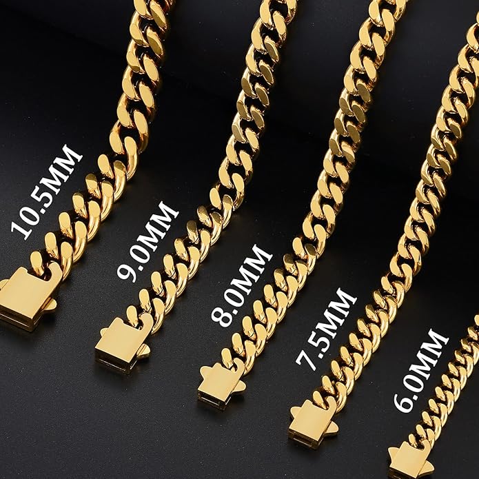 Fiusem Valentines Day Gifts for Him Silver Tone/Black/14K Gold Plated Chain Necklace for Men, 5mm/6mm/7.5mm/8mm/9mm Stainless Steel Cuban Link Chain Necklace, Men's Chains 18-28 Inch Jewelry Gifts