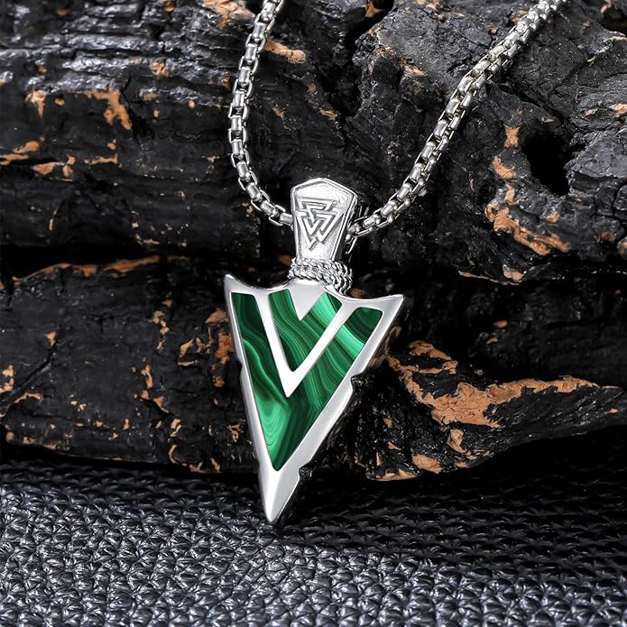 Suiknsn Arrowhead Necklace for Men Women 925 Sterling Silver Turquoise Malachite Celtic/Eye of Horus/Viking Arrow Pendant Amulet Jewelry Gifts Native American Necklace