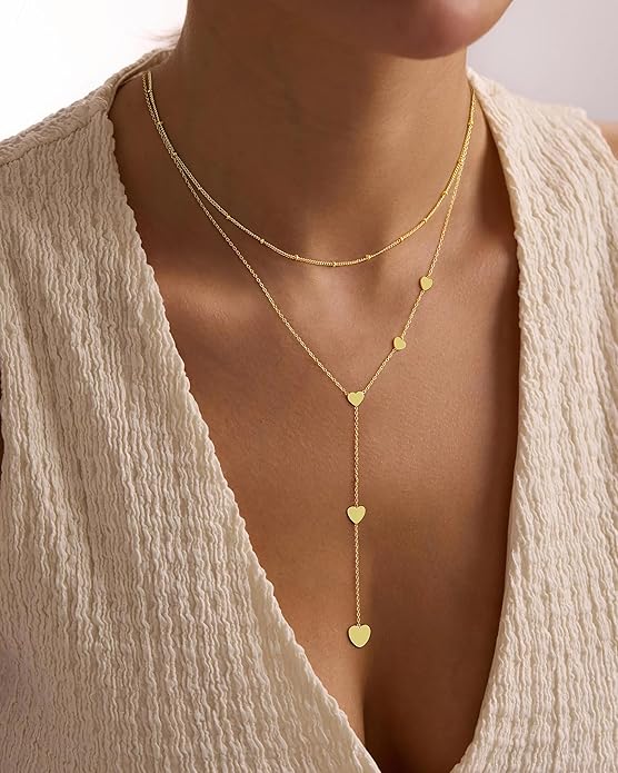 Yoosteel Long Lariat Necklace for Women - Dainty Y-Shaped Necklaces 14K-Gold-Plated Drop Chain Simple Jewelry Trendy Gifts for Women