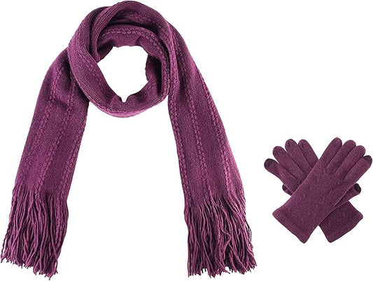 BRUCERIVER Women's Ultra Soft Knit Scarf & Glove Set Touchscreen Function Cable Design