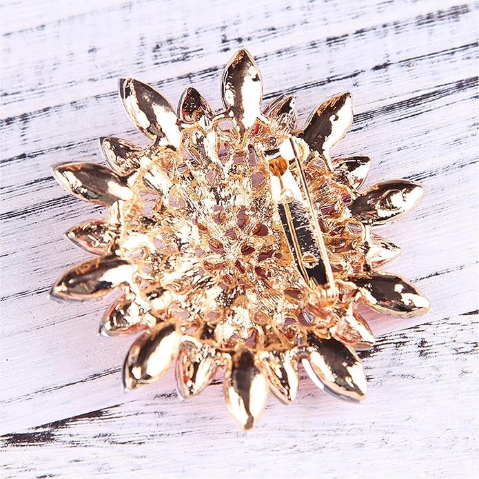 Rhinestone Large Flower Brooches Pins for Women Fashion Sparkly Crystal Sunflower Statement Brooch Unique Wedding Party Suit Dress Jewelry Accessories