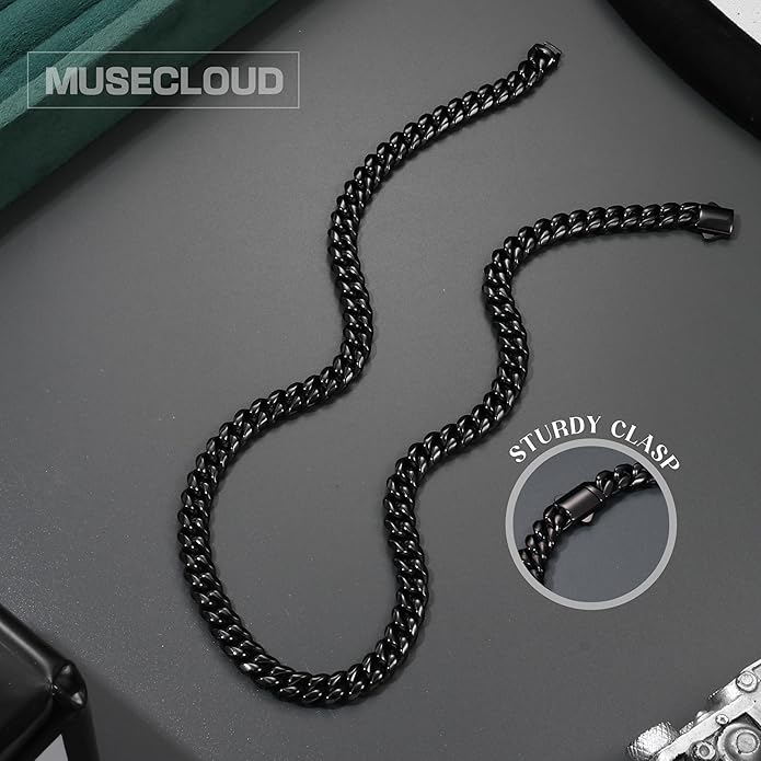 MUSECLOUD Gold Cuban Link Chain for Men Mens Stainless Steel Miami Curb Chains Necklace 5/8mm Thick Real Gold/Silver/Black Plated Diamond Cut Non-Tarnish Jewelry Trendy Christmas Gifts 18-26 Inch