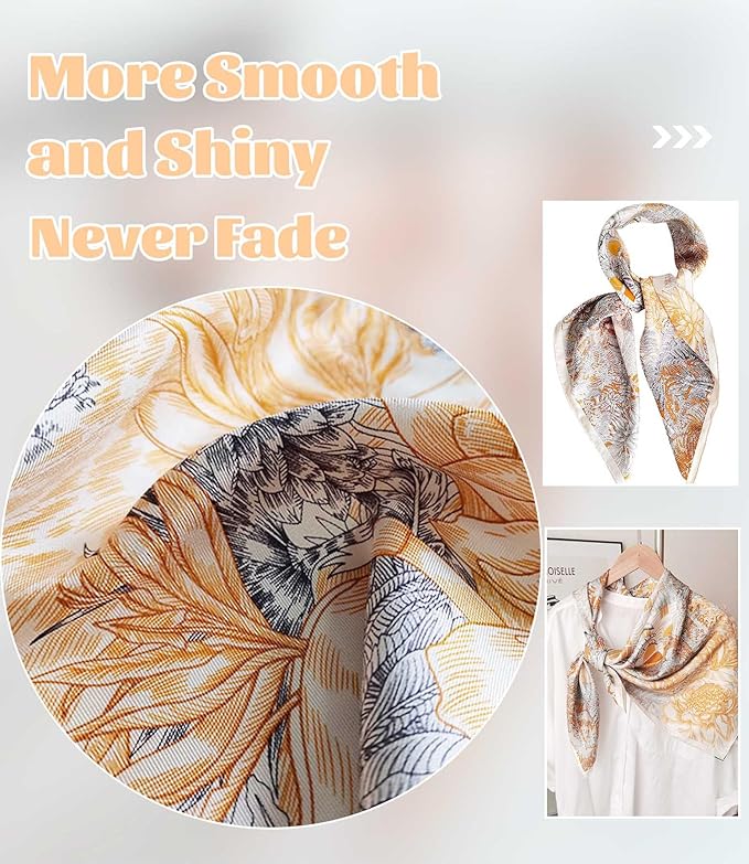 kcctoo 27.5" Mulberry Silk Feeling Head Scarf Women's Fashion Square Neck Satin Scarfs for Bag Hair Scarves Gift