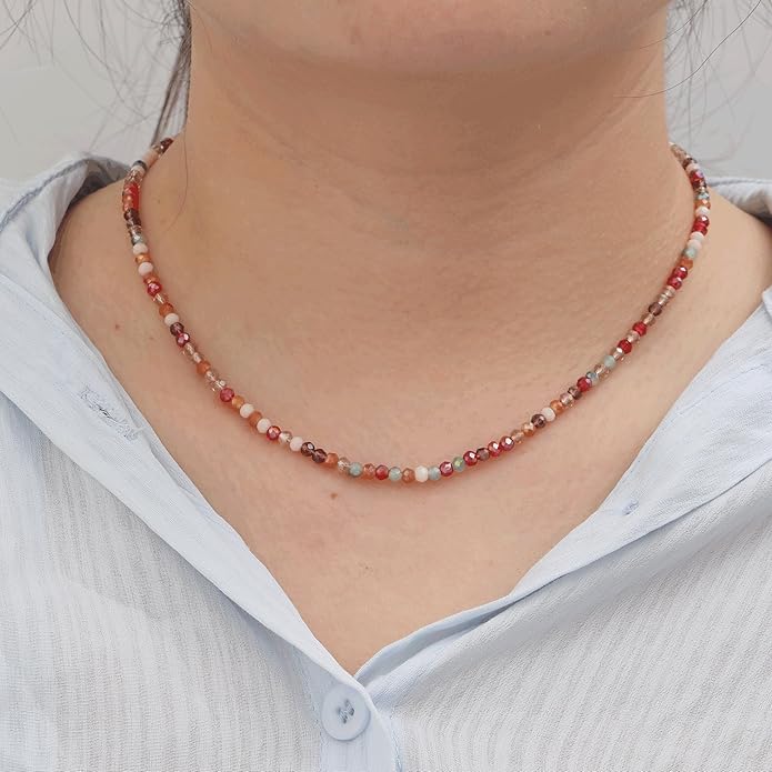 JSJOY Tiny Crystal Beaded Choker Necklaces for Women Colorful Beaded Necklace Dainty Choker Necklaces Simple Boho Jewelry Gifts for Teens Handmade Bead Necklaces Gifts