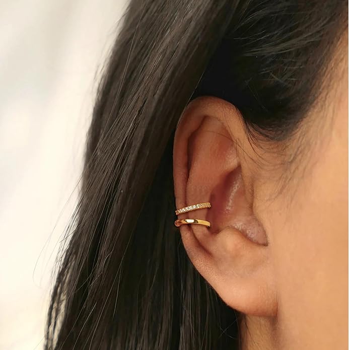 Gold Ear Cuffs Earrings for Women Non Piercing - Clip on Cartilage Earrings Dainty 14K Gold Sterling Silver Plated Cubic Zirconia Huggie Hoop Earring for Women No Tarnish Trendy Jewelry Set