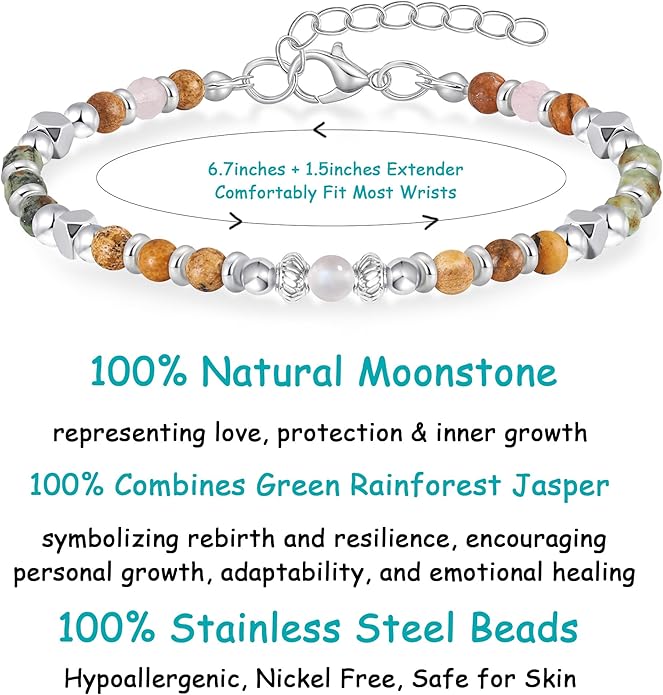 Moonstone Beaded Bracelet for Women - Calming & Empowering Healing Crystal Jewelry, Adjustable Chakra Balancing Gift for Mom, Sister, Daughter - Birthday Christmas