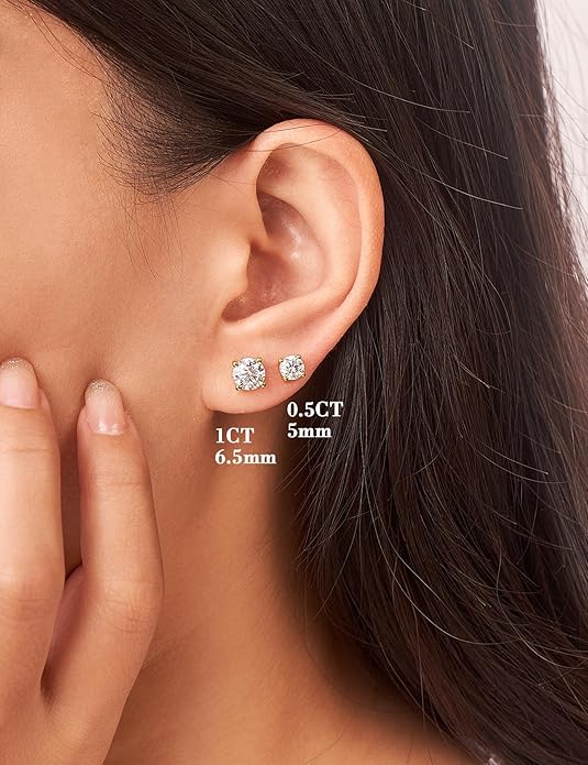 IMOLOVE Moissanite Stud Earrings for Women in Sterling Silver Hypoallergenic 1-3CT D Color Round Cut Moissante Earrings