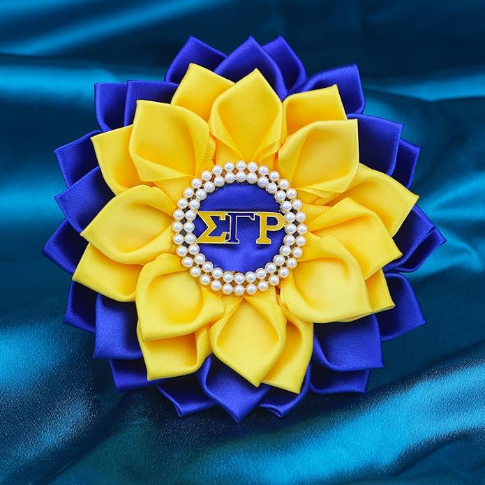 Sigmaa Gamma Rho Flower Brooch Pin for Women 1922 SGRho Gift Greek Sorority Gift Paraphernalia Jewelry Pearl & Satin 5.5" Sorority Pin for Sisterhood Soror