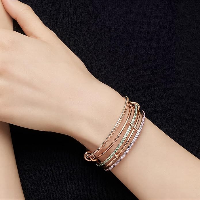 Musishiyu Gold Bracelets for Women Stacking Bangle - 18K Mixed Metal Tri-Color Rolling Interlocking Bands, Cubic Zirconia Fidget Anxiety Jewelry, Valentine's Galentine's Day Gifts (Love, Loyalty, Friendship)
