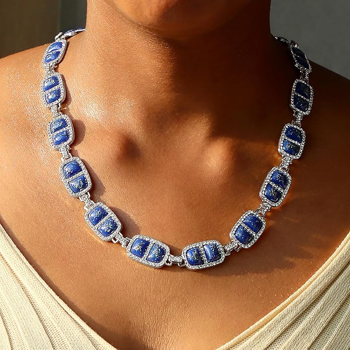 Chunky Necklace for Women 12 Colors Diamond Stone Gold Statement Necklace for Women Full Trendy Blue Birthstone Choker Necklace for Women Square Design Necklace Jewelry