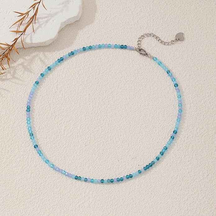 JSJOY Tiny Crystal Beaded Choker Necklaces for Women Colorful Beaded Necklace Dainty Choker Necklaces Simple Boho Jewelry Gifts for Teens Handmade Bead Necklaces Gifts