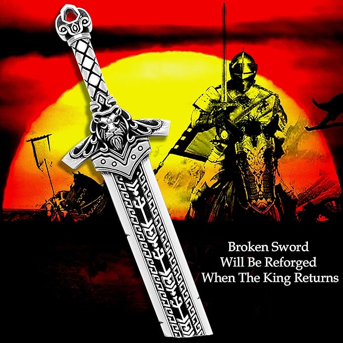 ZiWuark Mens Broken Sword Necklace Lion Head Knight Dragon Sword Pendant Viking Jewelry for Men Women