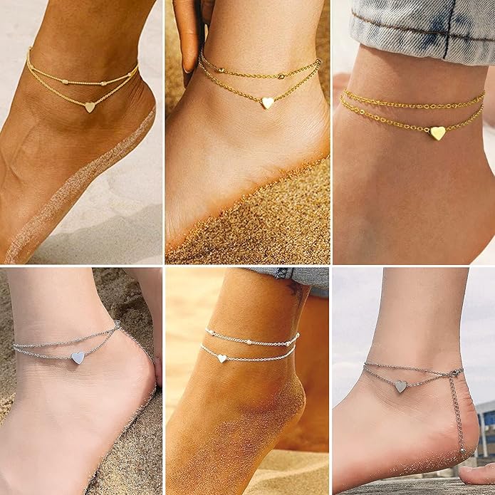 PROSTEEL Stainless Steel Chain Anklets for Women, Silver/Gold Tone, Ankle Bracelets Hypoallergenic, 8-10.5 Inch Adjustable, Come with Box