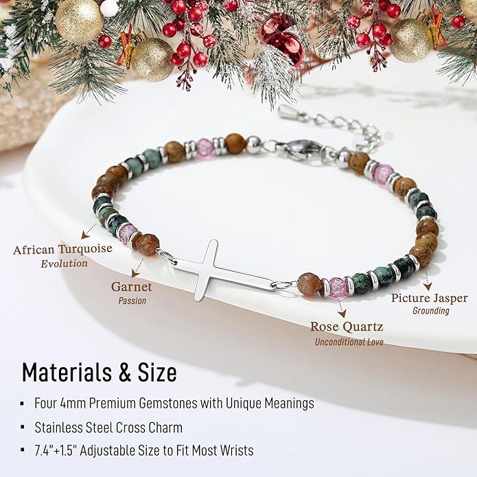 TONY & SANDY Christian Cross Bracelet for Women, Stocking Stuffers for Women, Confirmation Baptism Easter Gifts, Unique Gift for Friends Daughter Mom Sister in Christ on Birthday Christmas