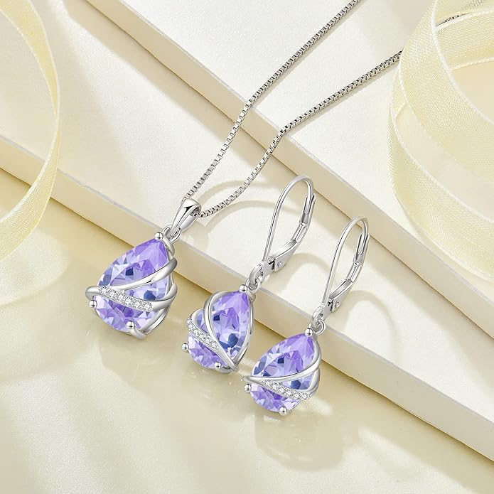 Birthstone Dangle Drop Earrings for Women 925 Sterling Silver Teardrop Leverback Earrings Jewelry Gifts for Wife Mother Her