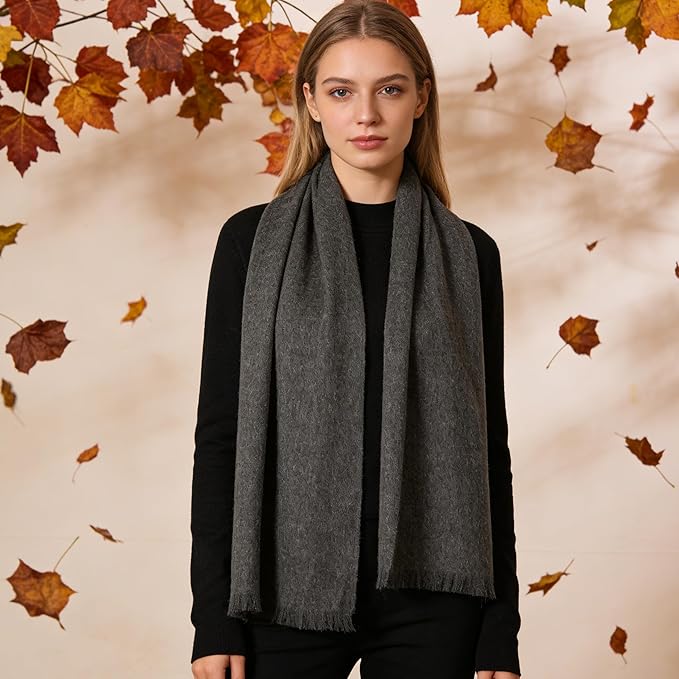 WASALUYA Wool Scarf for Women & Men, 100% Wool Scarves Wrap Shawl with Tassels, Elegant Soft Winter Scarf for Fall and Winter