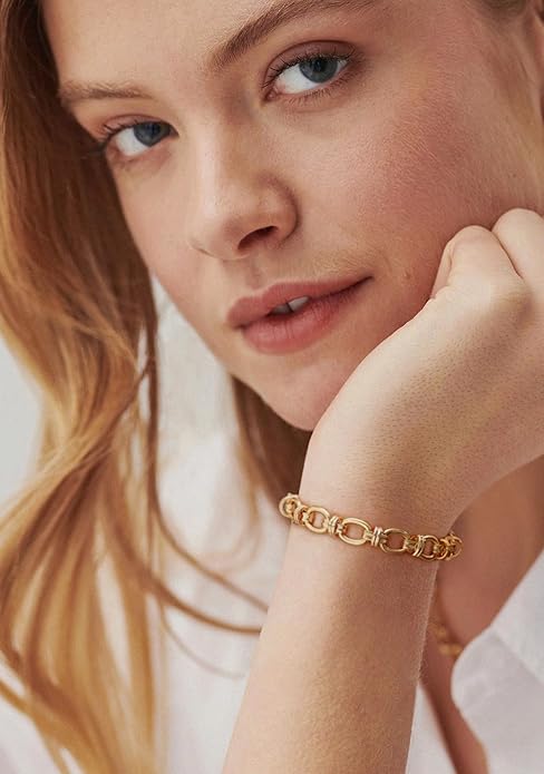 SOFYBJA 18k Gold Plated Personalized Chunky Cuban Oval Link Chain Bracelets for Men Toggle Rope Bracelet Jewelry for Women