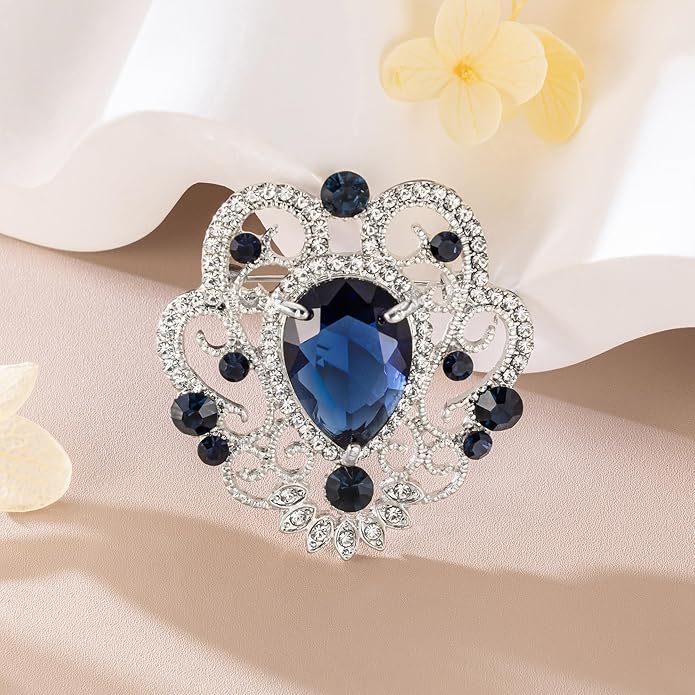 SELOVO Vintage Style Elegant Crown Rhinestone Teardrop Pin Brooch for Women